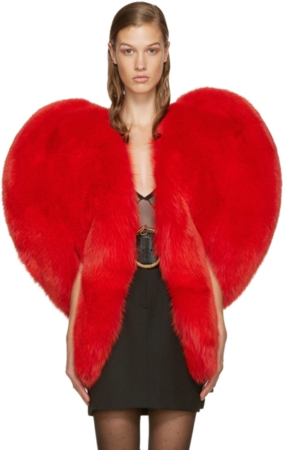 Saint Laurent Fox Fur Heart-shaped Coat In Red
