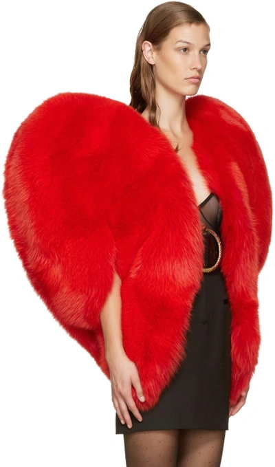 Shop Saint Laurent Red Fur Heart Cape