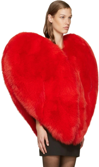 Shop Saint Laurent Red Fur Heart Cape