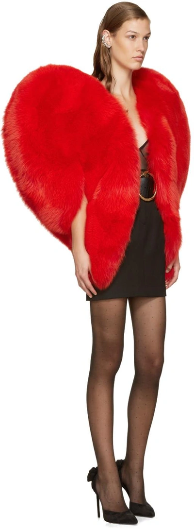 Shop Saint Laurent Red Fur Heart Cape