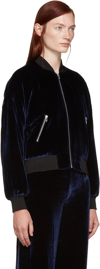 Shop Alexander Wang T Navy Velvet Bomber Jacket