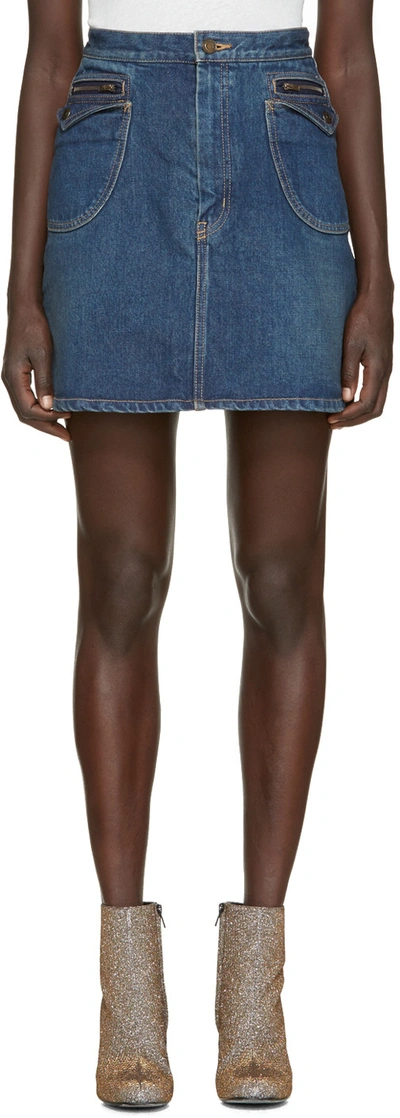 Saint Laurent Blue Denim Miniskirt In Dirty Dark Llue