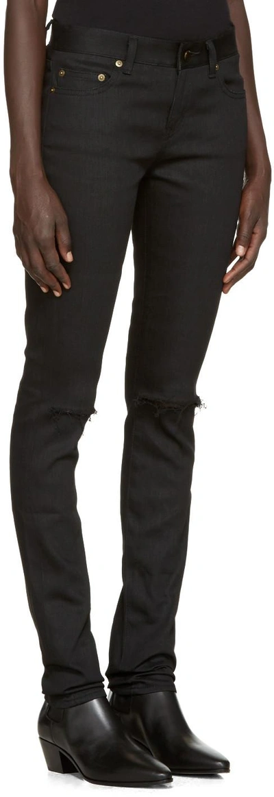 Shop Saint Laurent Black Original Low Waisted Skinny Jeans