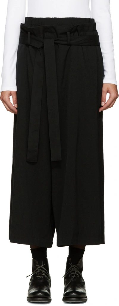 Y's Black Twill U-belted Trousers