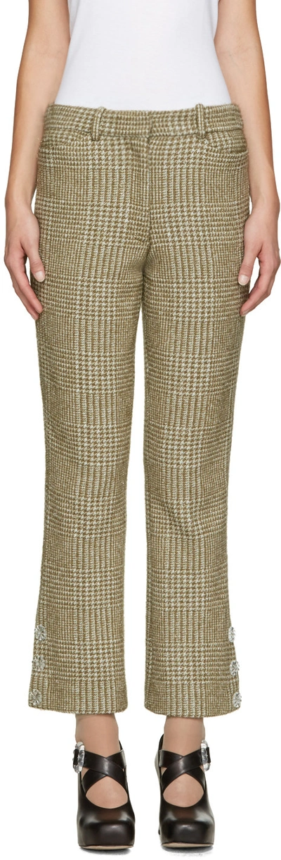 Simone Rocha Khaki Sparkle Houndstooth Trousers In Khaki Multi