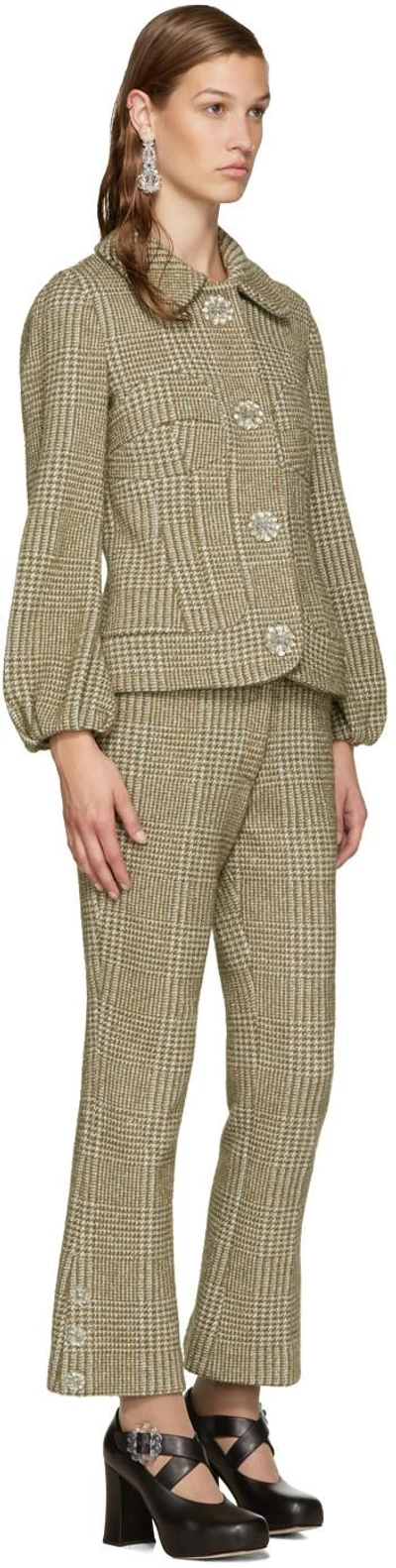 Shop Simone Rocha Khaki Sparkle Houndstooth Trousers