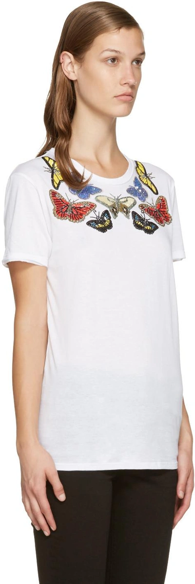 Shop Alexander Mcqueen White Sequinned Butterfly T-shirt