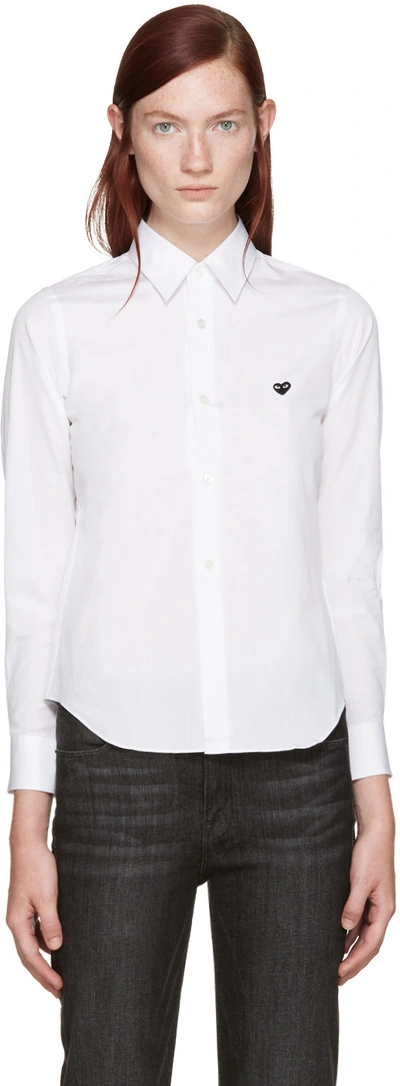 Shop Comme Des Garçons Play White Poplin Small Heart Shirt