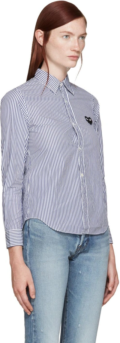 Shop Comme Des Garçons Play Blue & White Striped Heart Shirt