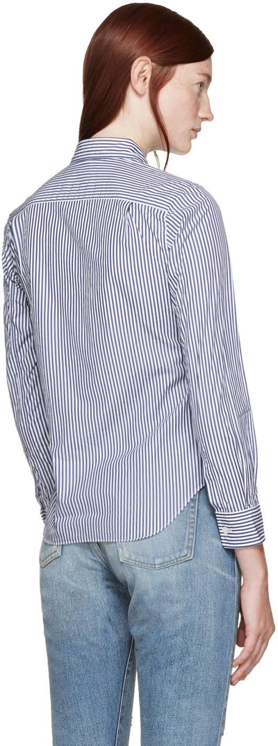 Shop Comme Des Garçons Play Blue & White Striped Heart Shirt