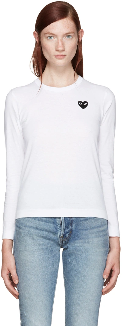 Comme Des Garçons Play White Long Sleeve Heart Patch T-shirt