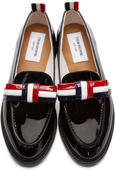 Shop Thom Browne Black Patent Leather Bow Loafers