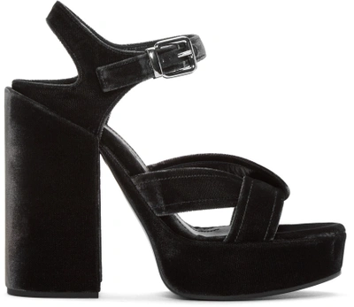 Shop Jil Sander Grey Velvet Platform Sandals