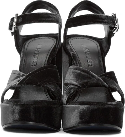 Shop Jil Sander Grey Velvet Platform Sandals