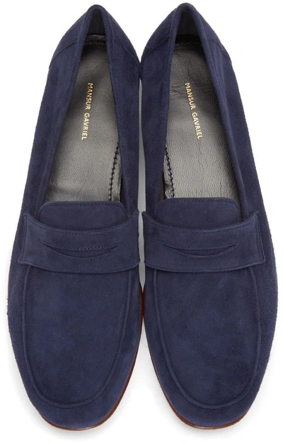 Shop Mansur Gavriel Navy Suede Classic Loafers