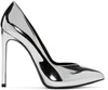 Saint Laurent Classic Paris Skinny 105 Escarpin V Pump In Silver Metallic Faux Leather