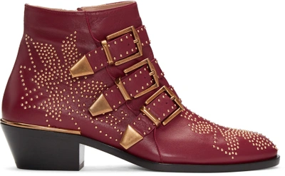 Chloé Chloe Susanna Leather Studded Booties In Red