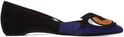 Pierre Hardy Oh Roy Striped Suede Point-toe Pumps In Dark Blue