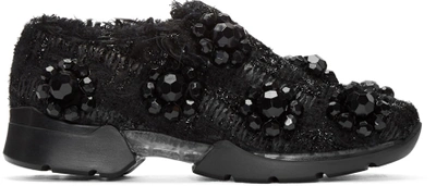 Simone Rocha Embellished Tweed Slip-on Sneakers In Black