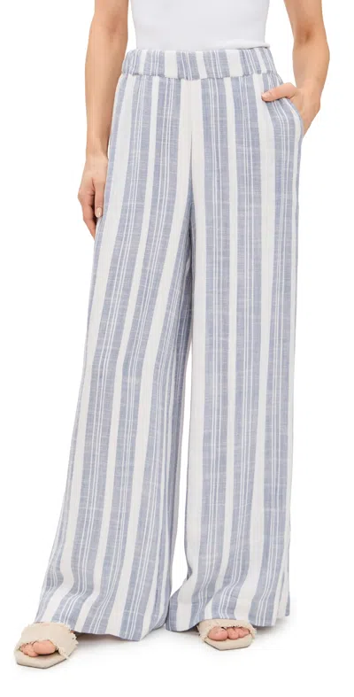 Splendid Raegan Stripe Wide Leg Pants In White/seaport