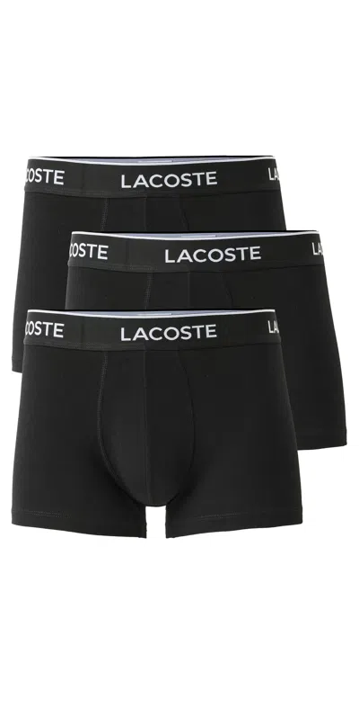 Lacoste Cotton Stretch Jersey Boxer Briefs 3 Pack Black In Black