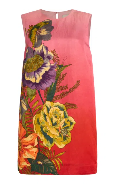 Alemais Inez Printed Linen-blend Mini Shift Dress In Pink