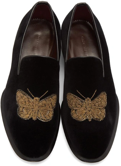 Shop Alexander Mcqueen Black Velvet Buttefly Loafers