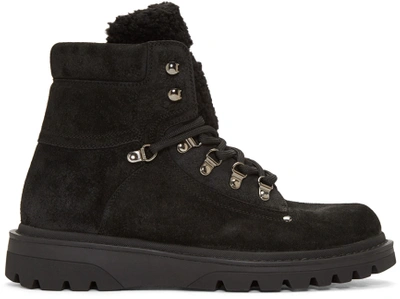 Moncler Egide Suede Hiking Boot With Shearling Trim, Black