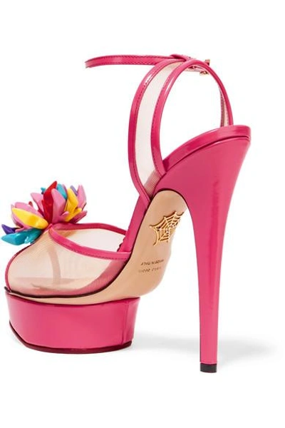 Shop Charlotte Olympia + Barbie® Pomeline Patent-leather And Mesh Sandals