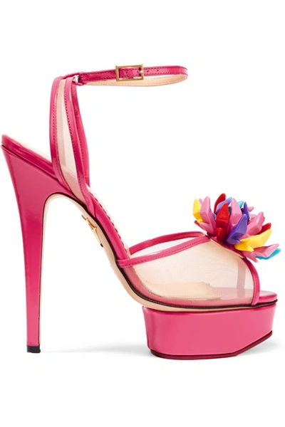 Shop Charlotte Olympia + Barbie® Pomeline Patent-leather And Mesh Sandals