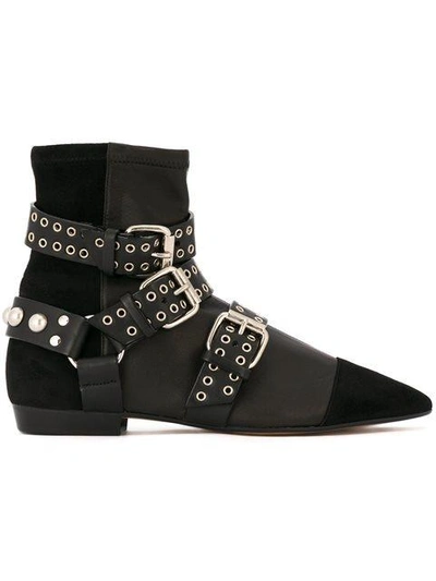 Isabel Marant Rolling Multi Strap Flat Boots In Black