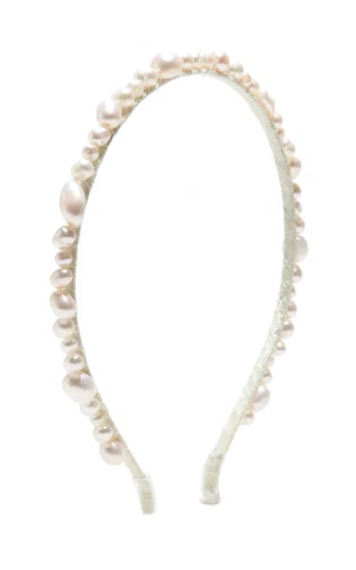 Emm Kuo Pearl-embellished Satin Headband In White