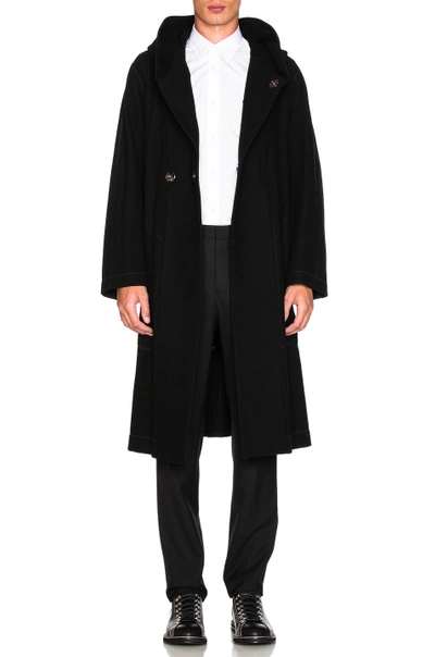 Yohji Yamamoto Black Mixed Beaver Hooded Coat