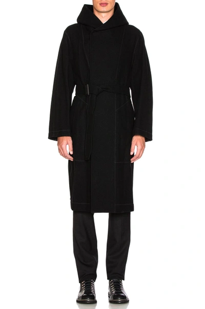 Shop Yohji Yamamoto Hooded Coat In Black