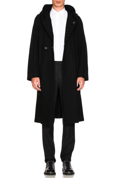 Shop Yohji Yamamoto Hooded Coat In Black