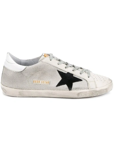 Golden Goose Super Star Distressed Leather-paneled Mesh Trainers In White/black