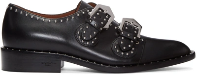 Givenchy Elegant Embellished Leather Monk Strap Shoes In Black