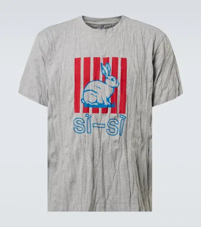 Bottega Veneta Men Grey Crewneck T-shirt With Maxi Print On The Front And Wrinkled Ffect In Cotton M In Gray