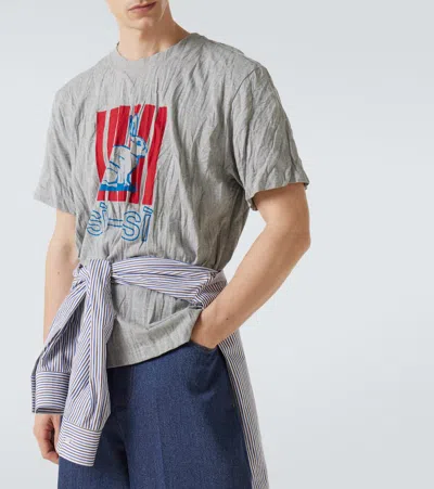 Bottega Veneta Men Grey Crewneck T-shirt With Maxi Print On The Front And Wrinkled Ffect In Cotton M In Gray