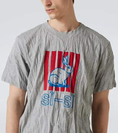 Bottega Veneta Men Grey Crewneck T-shirt With Maxi Print On The Front And Wrinkled Ffect In Cotton M In Gray