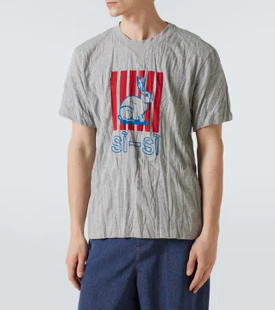 Bottega Veneta Men Grey Crewneck T-shirt With Maxi Print On The Front And Wrinkled Ffect In Cotton M In Gray