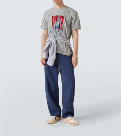 Bottega Veneta Men Grey Crewneck T-shirt With Maxi Print On The Front And Wrinkled Ffect In Cotton M In Gray