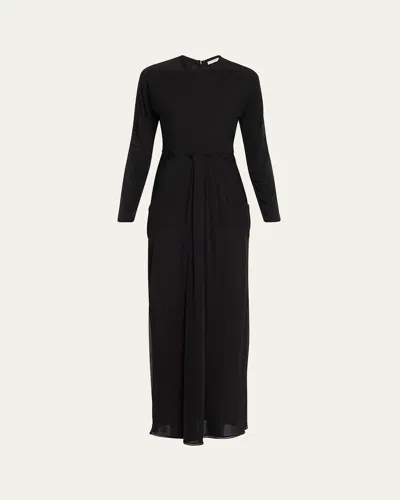 The Row Anselm Draped Crepe-trimmed Jersey Gown In Black