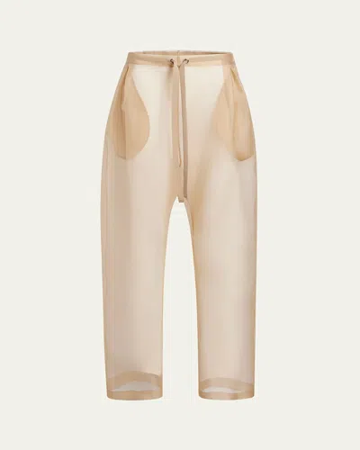 Khaite Beige Semi-transparent Silk Pants With Drawstring Waist