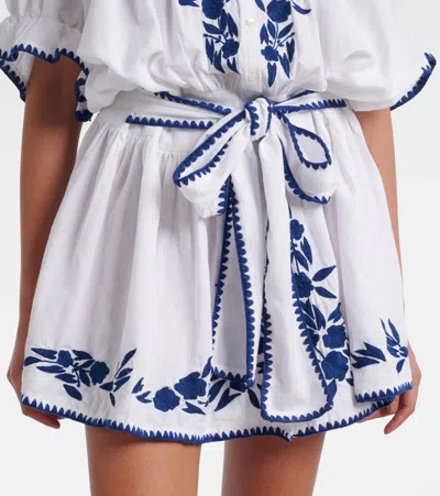 Juliet Dunn Embroidered Cotton And Linen Minidress In White