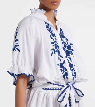 Juliet Dunn Embroidered Cotton And Linen Minidress In White