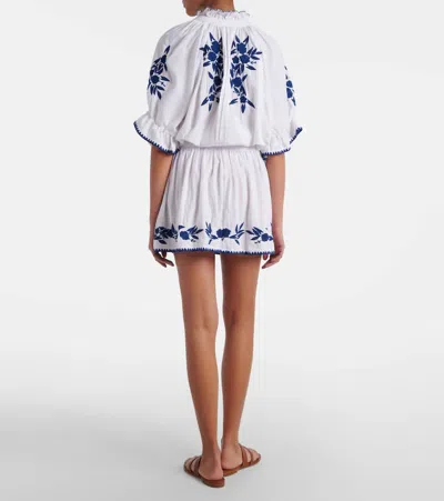 Juliet Dunn Embroidered Cotton And Linen Minidress In White