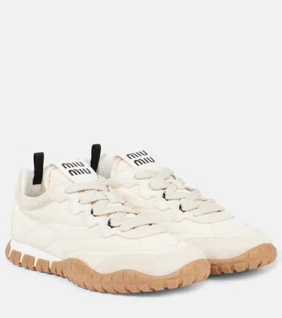Miu Miu Tyre Technical Fabric And Suede Sneakers In Weiss