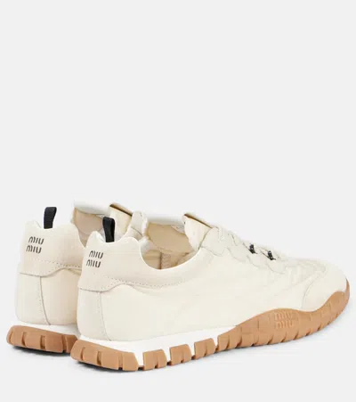 Miu Miu Tyre Technical Fabric And Suede Sneakers In Weiss