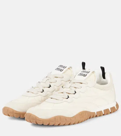 Miu Miu Tyre Technical Fabric And Suede Sneakers In Weiss